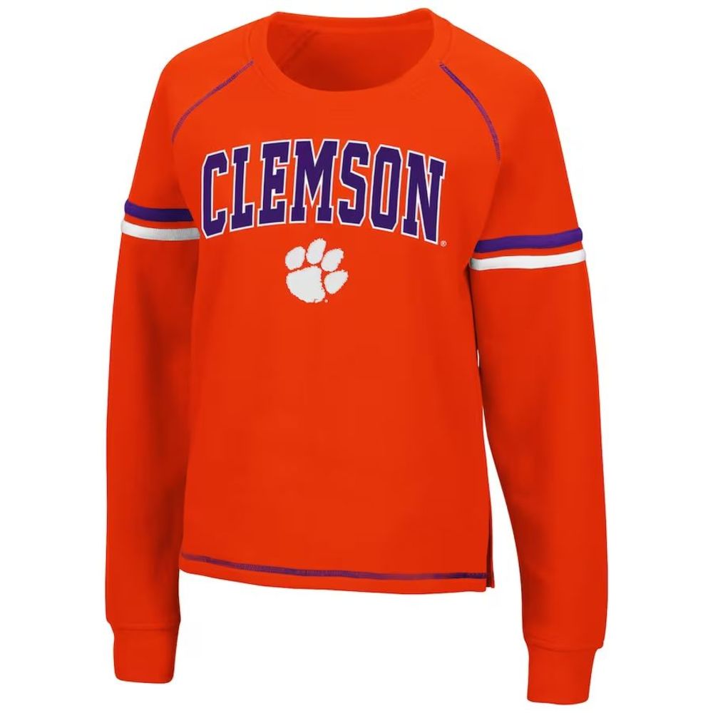 Clemson Tigers Colosseum Women's Orange Raglan Pullover Crewneck Sweatshirt Sz L